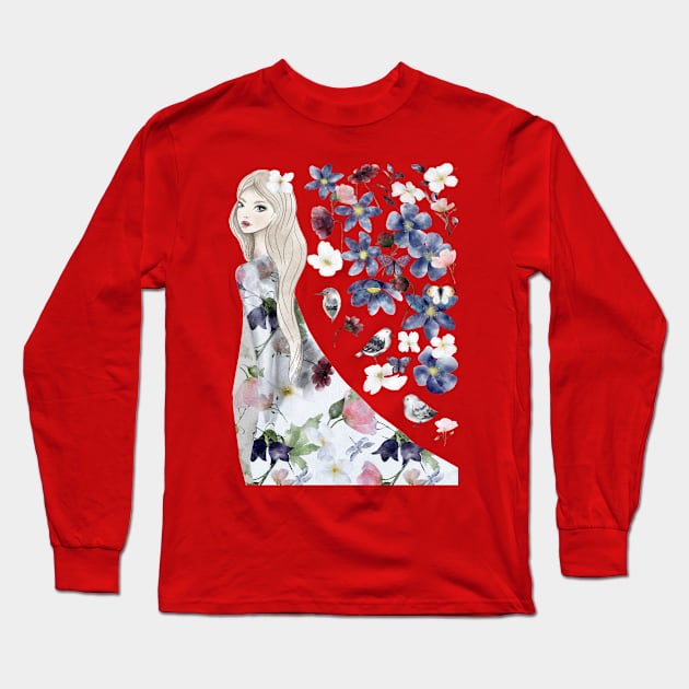 Floral Girl Long Sleeve T-Shirt by arkitekta